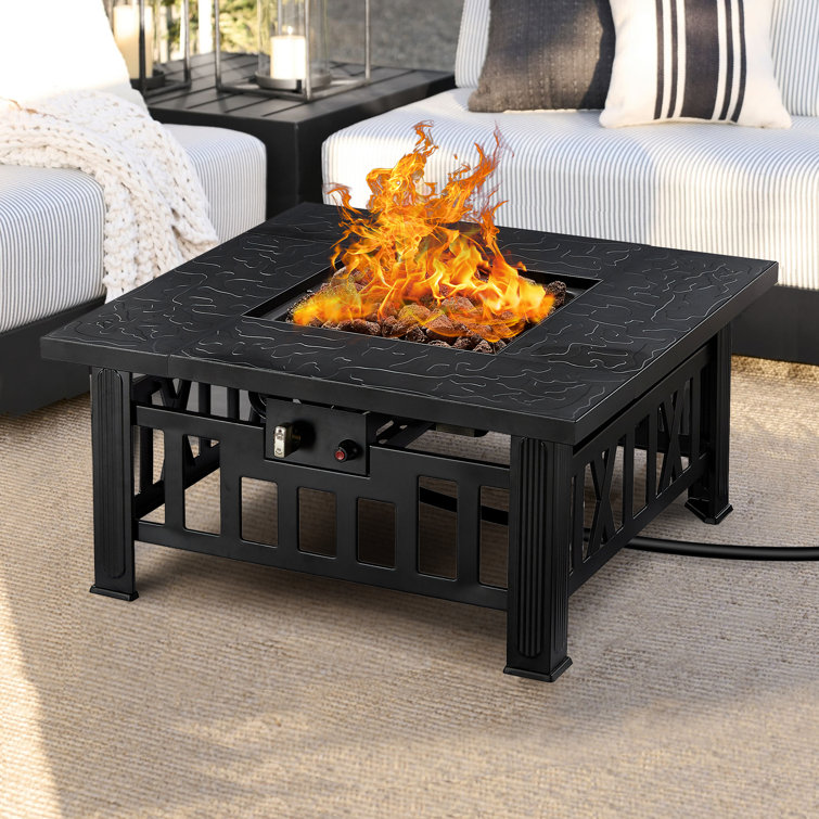 Red Barrel Studio Nox Steel Gas Propane Fire Pits with Lid and Lava Rock 28 Inch Fire Table 50 000 BTU Outdoor Fire Pit Reviews Wayfair